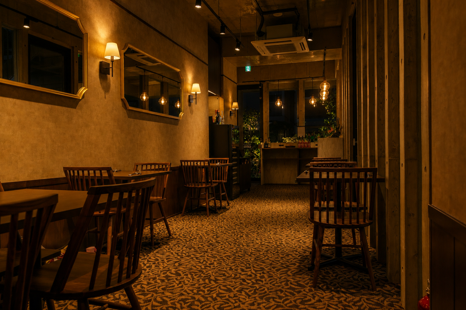 テーブル席が並ぶ店内
